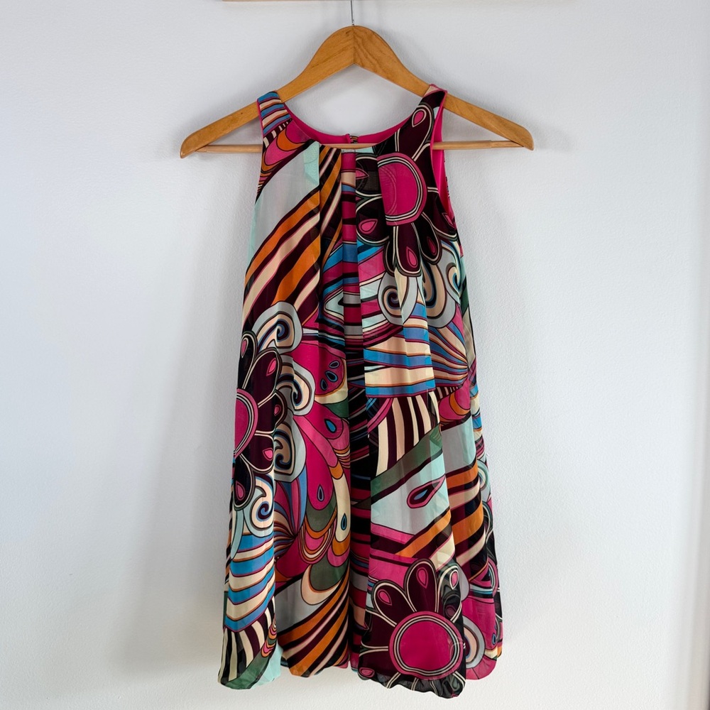 80s does 70s Floral Abstract Bubble Dress - Juniors size 14